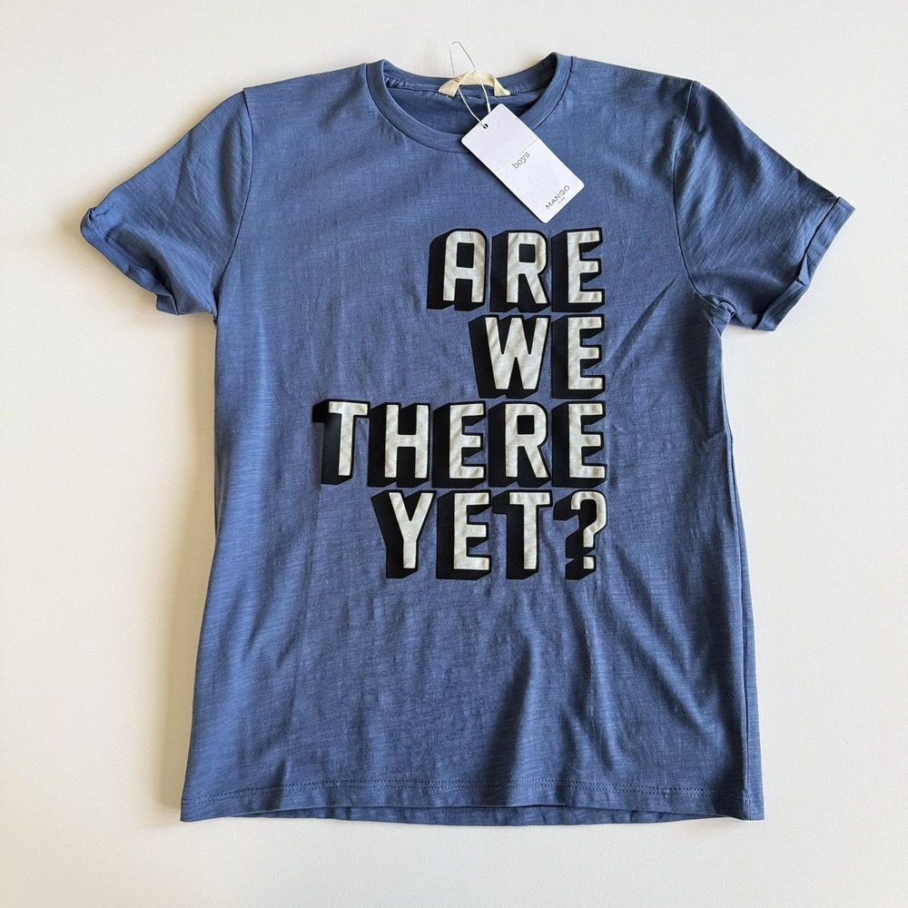 MANGO Boys‎ T-SHirt Size 9/10 Blue White Graphic Print NEW